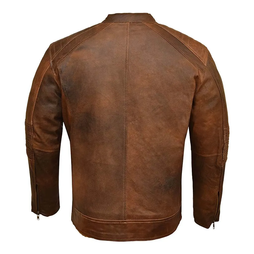 RIDERACT® Mens Motorbike Leather Jacket Cafe Racer Biker Jacket KRATOS