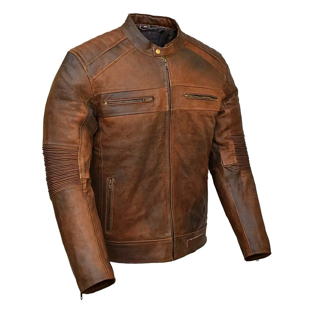 RIDERACT® Mens Motorbike Leather Jacket Cafe Racer Biker Jacket KRATOS