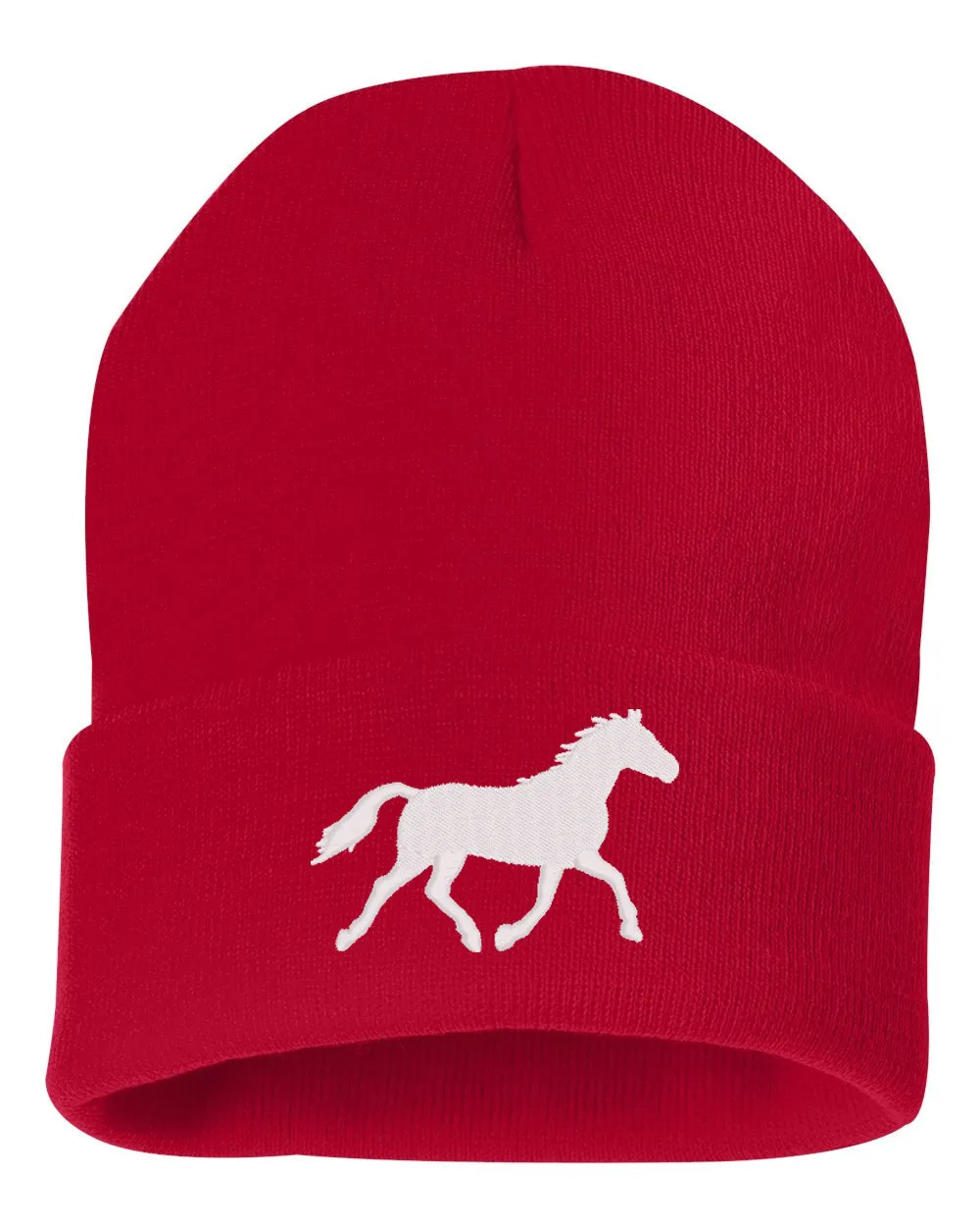 Running Horse Silhouette Embroidered Cuffed Beanie Hat