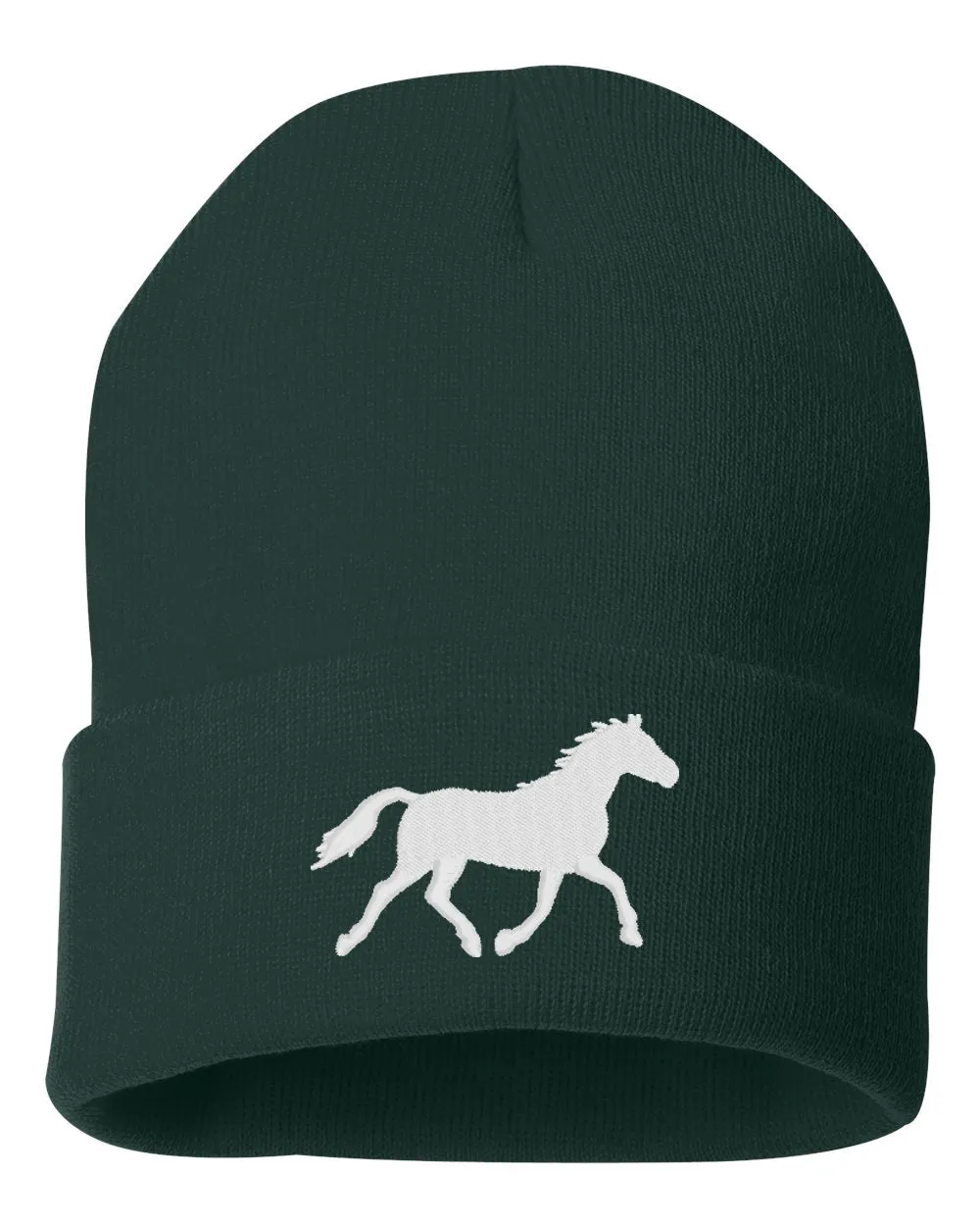 Running Horse Silhouette Embroidered Cuffed Beanie Hat