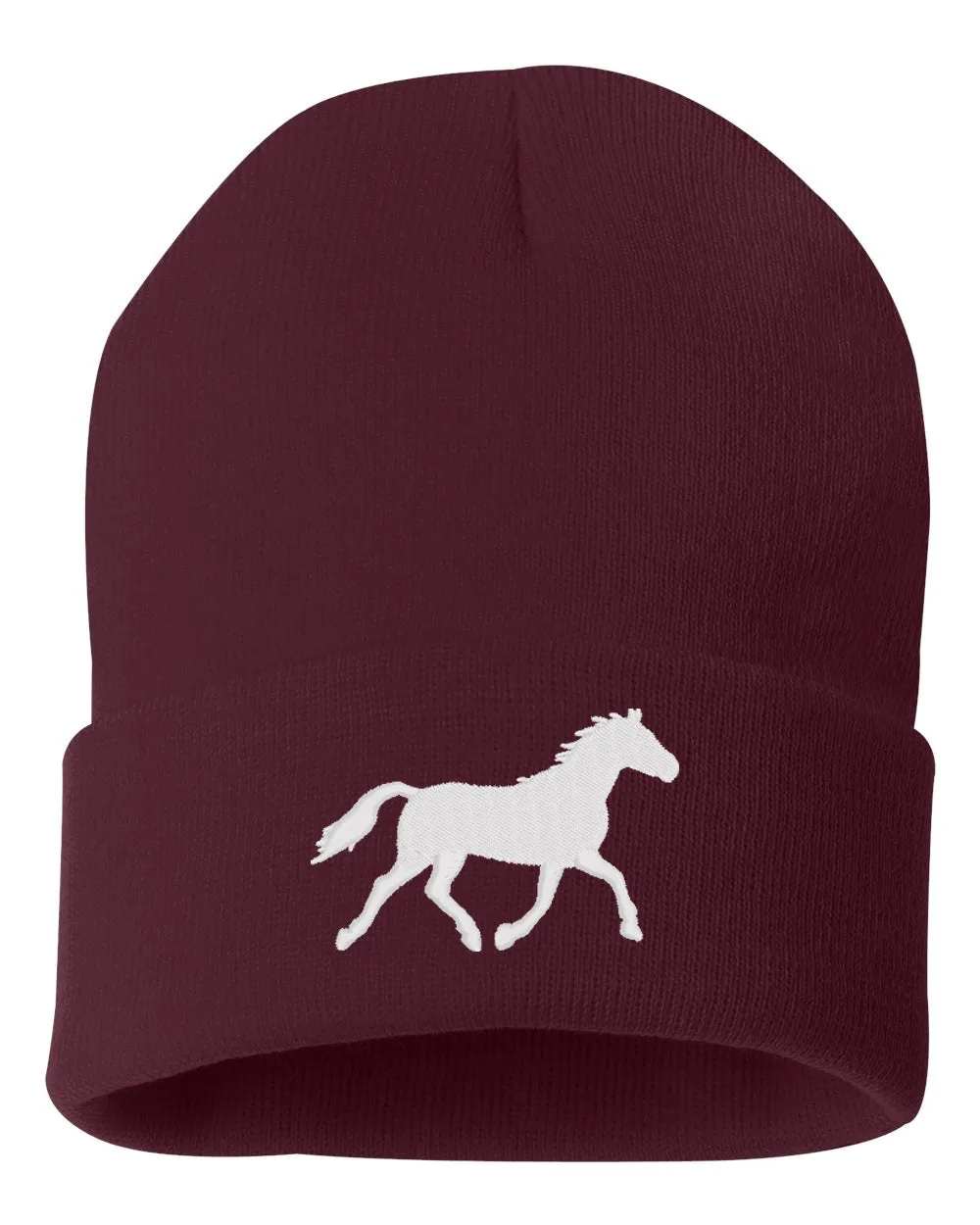 Running Horse Silhouette Embroidered Cuffed Beanie Hat