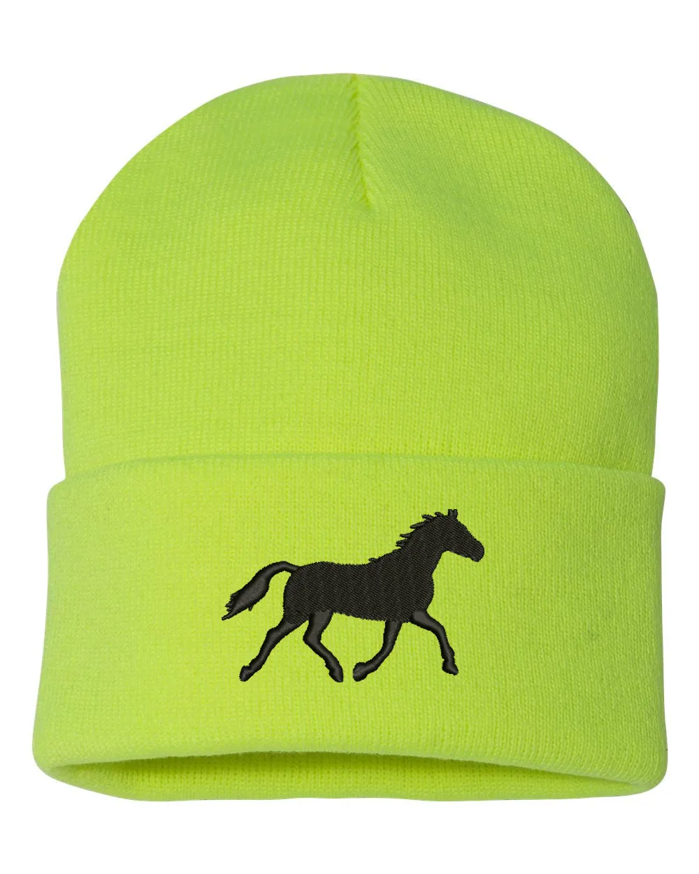 Running Horse Silhouette Embroidered Cuffed Beanie Hat