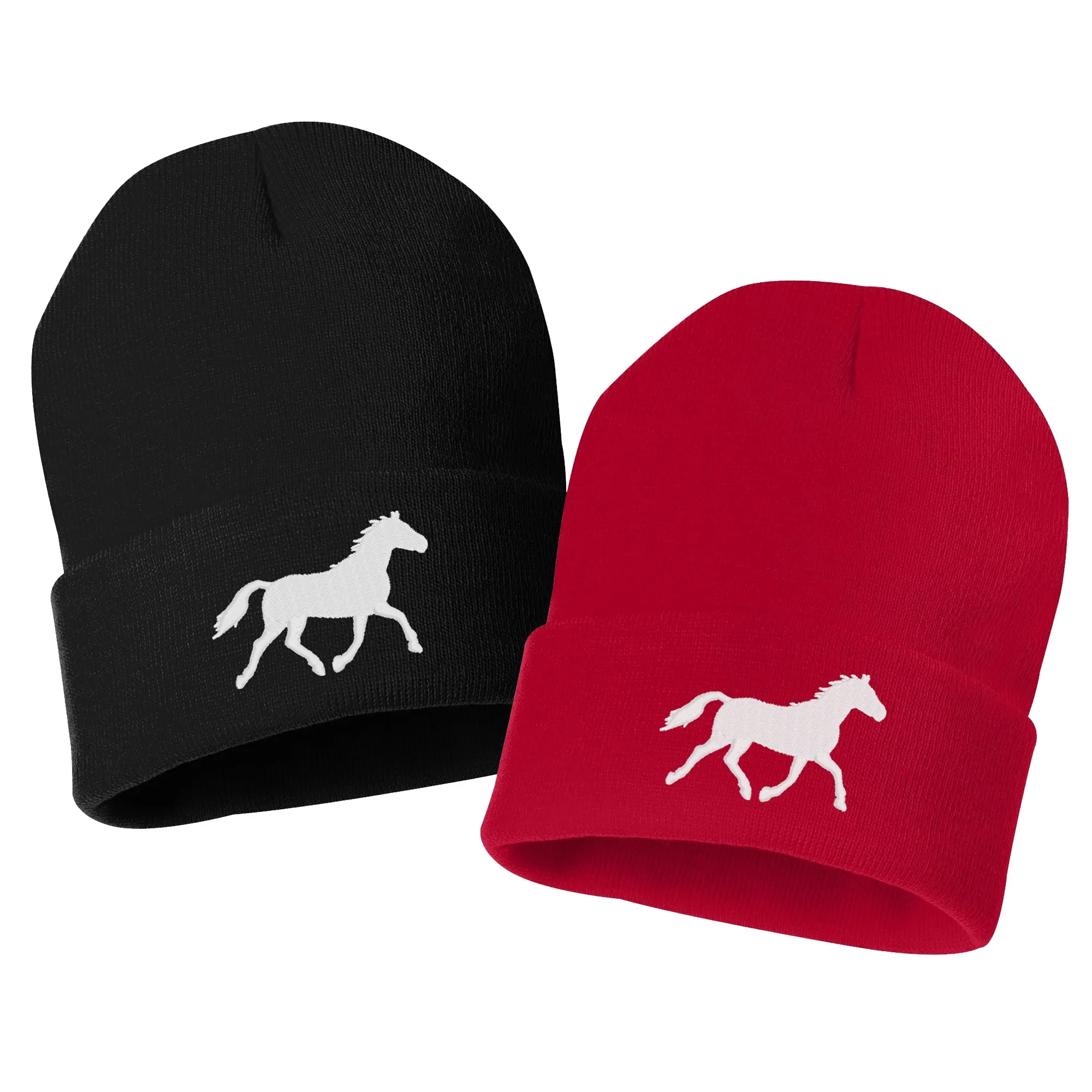 Running Horse Silhouette Embroidered Cuffed Beanie Hat