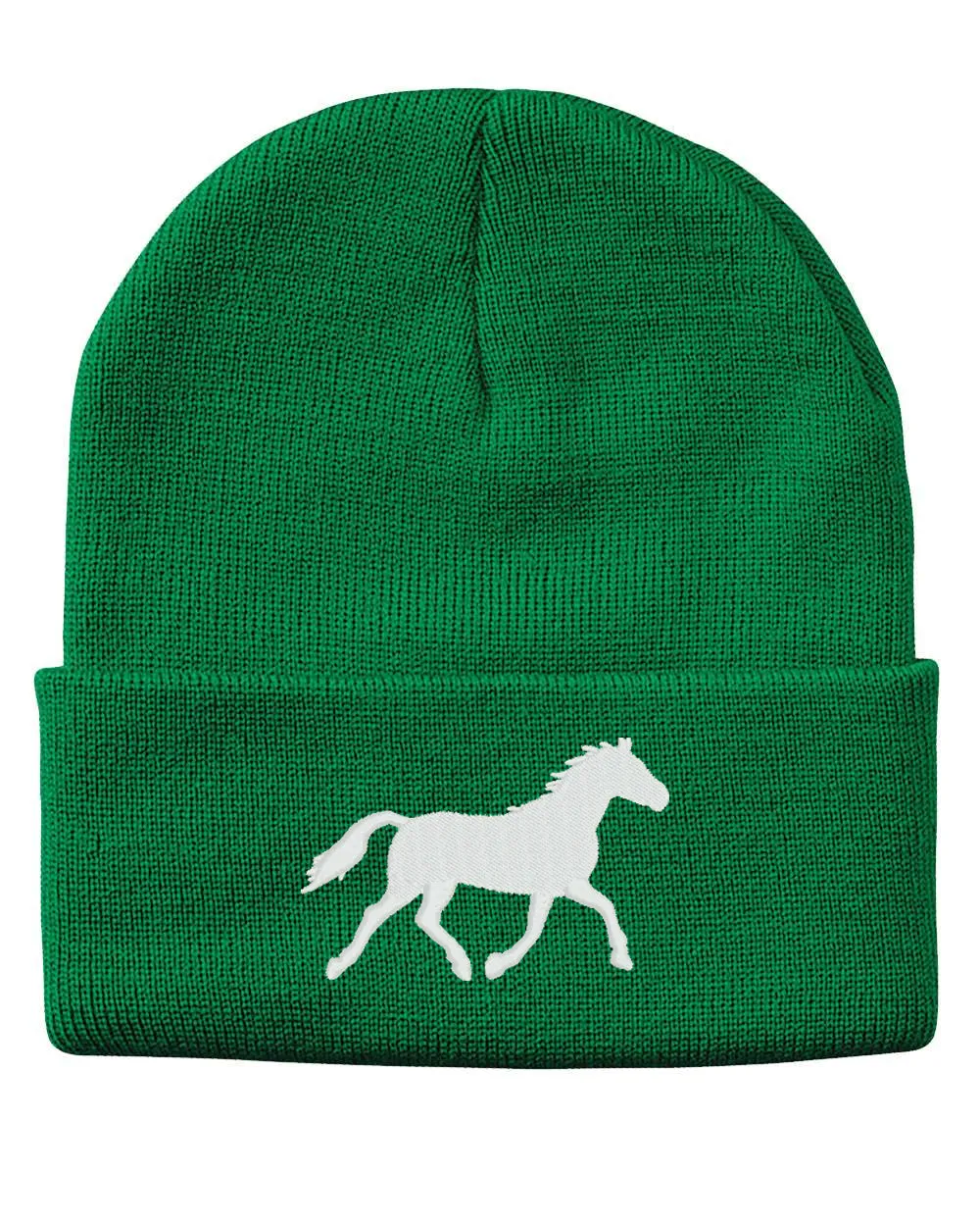 Running Horse Silhouette Embroidered Cuffed Beanie Hat