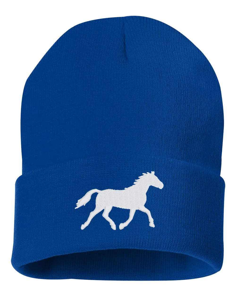 Running Horse Silhouette Embroidered Cuffed Beanie Hat