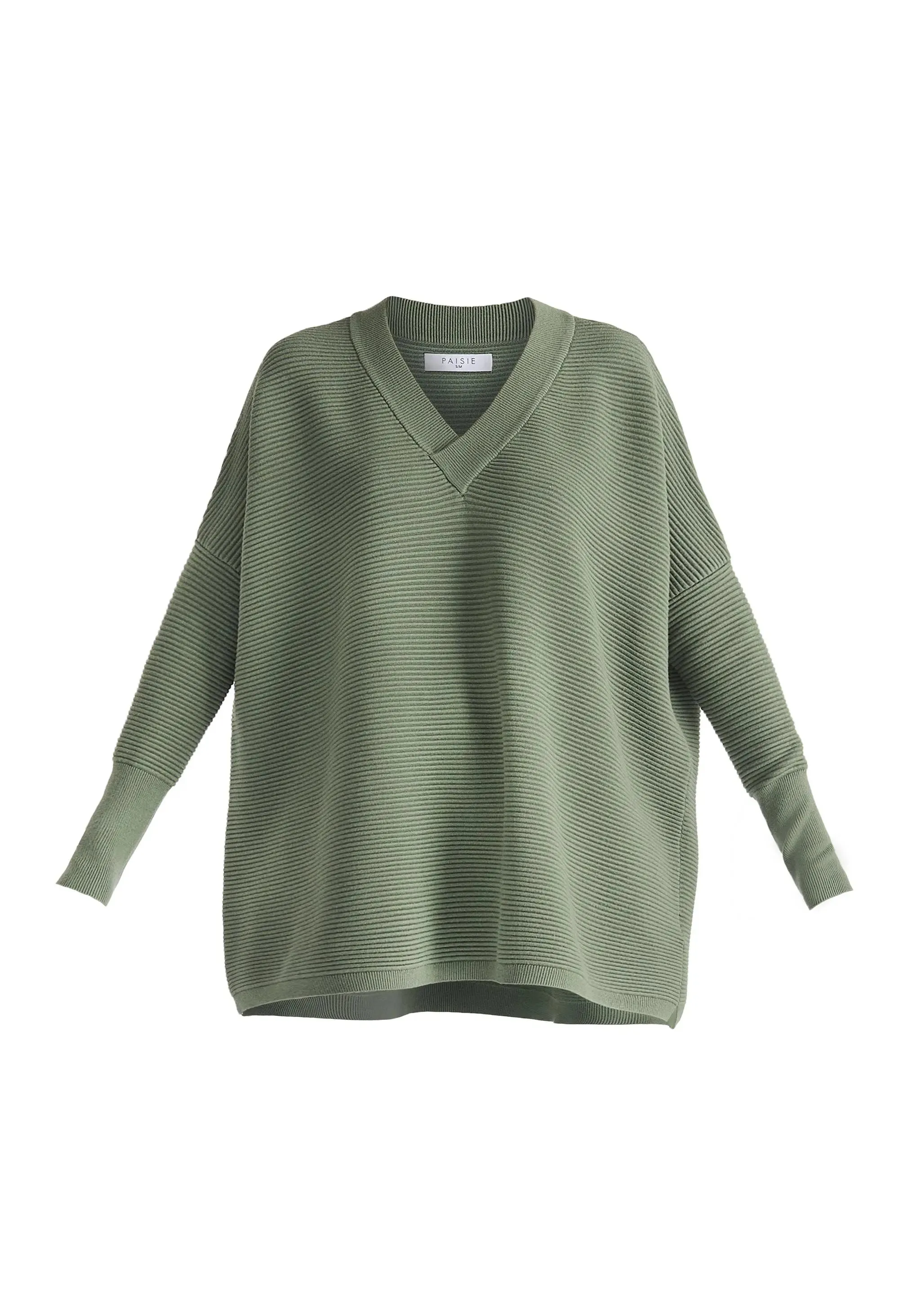 Sage Green V-Neck Ribbed Jumper
