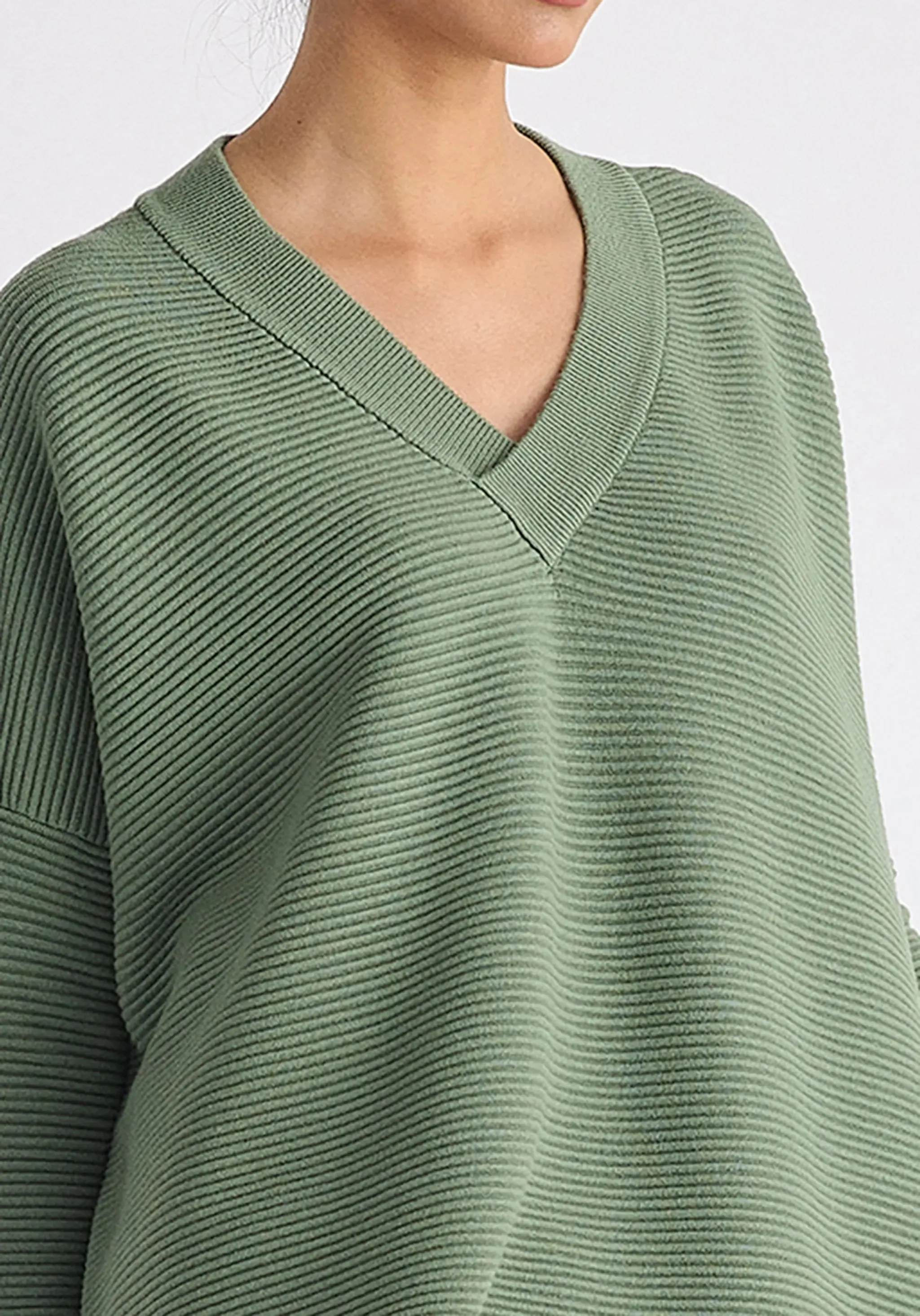 Sage Green V-Neck Ribbed Jumper