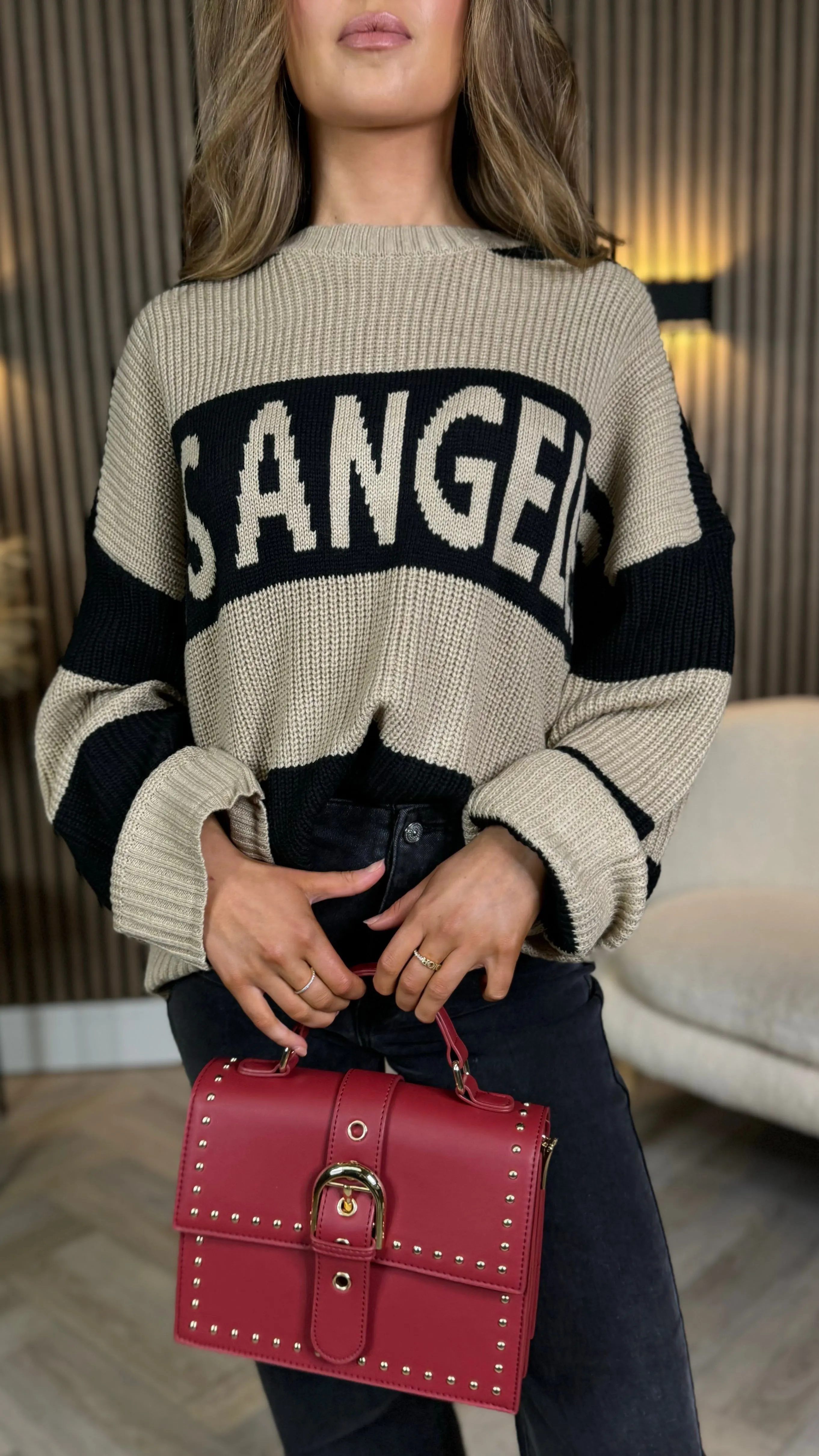 Sawyer Beige & Black Printed Jumper