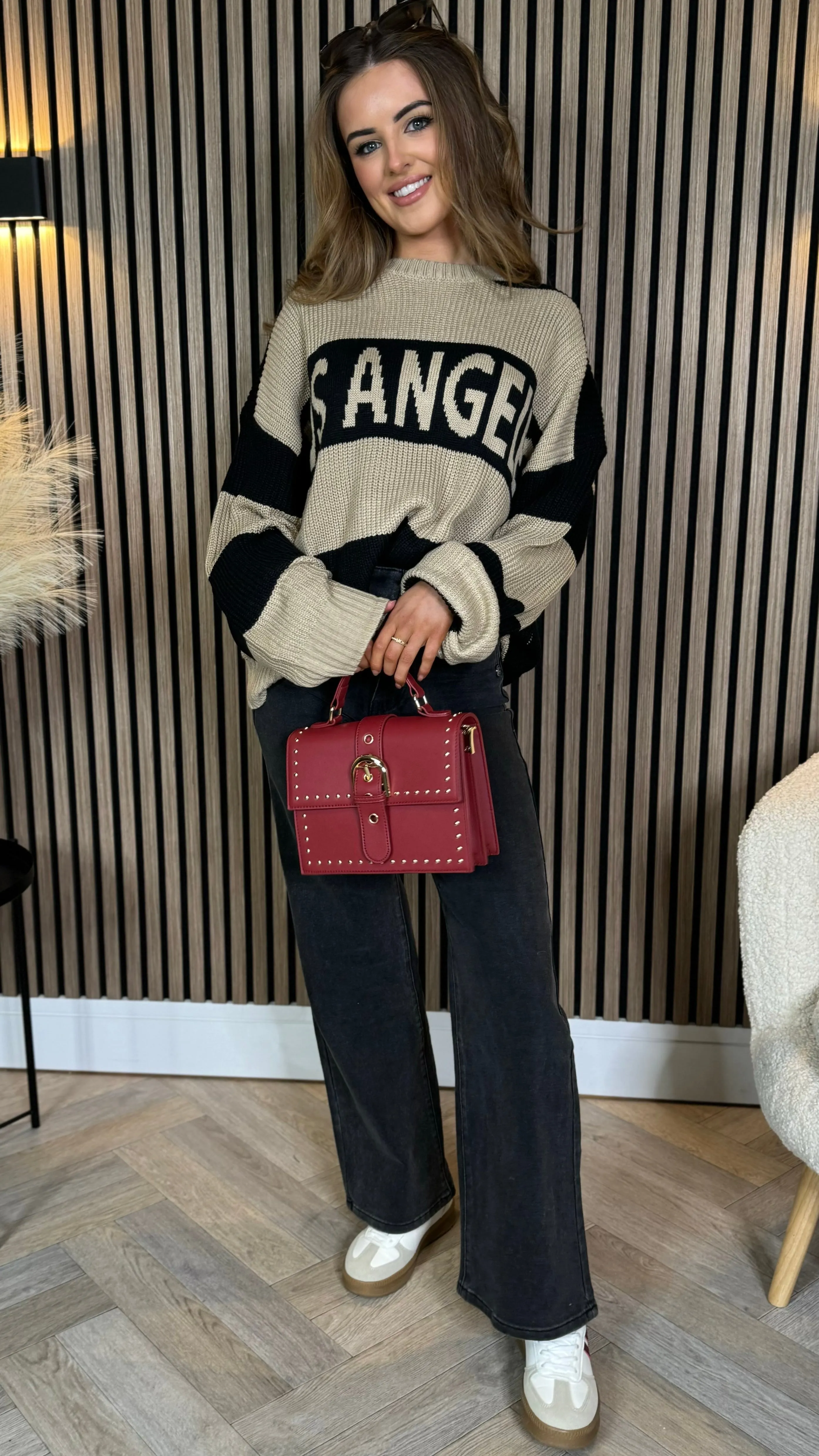 Sawyer Beige & Black Printed Jumper