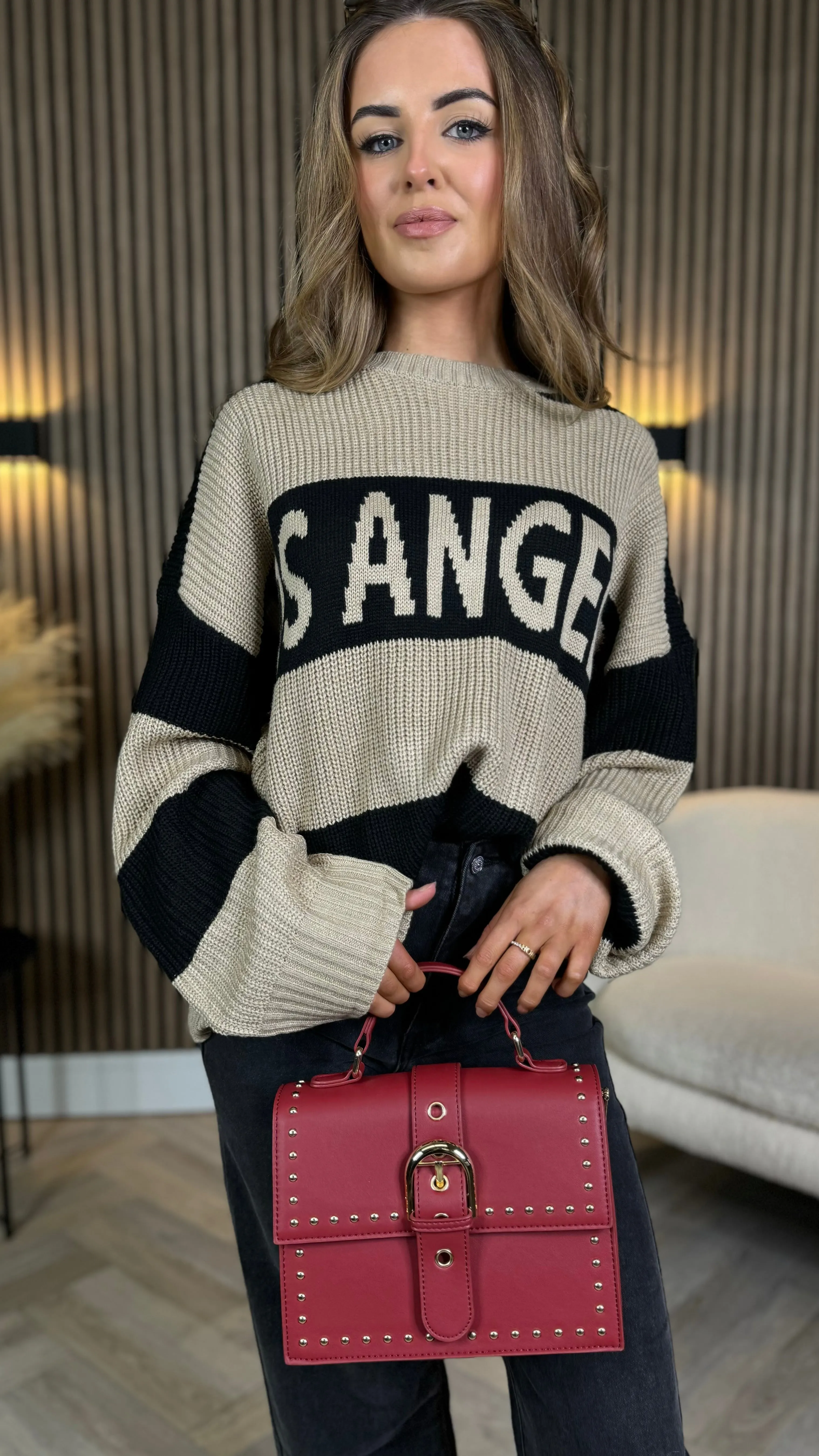 Sawyer Beige & Black Printed Jumper