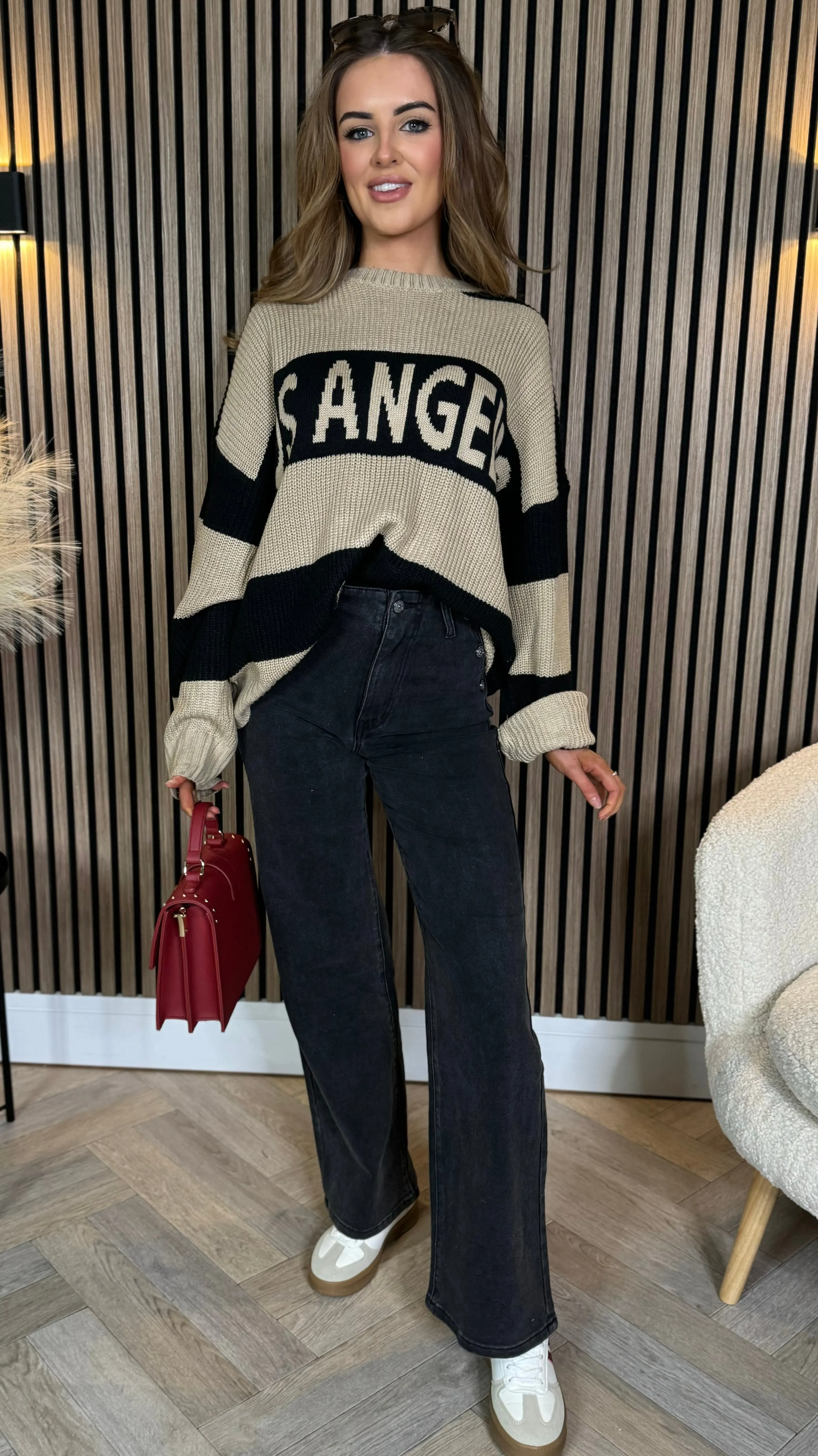 Sawyer Beige & Black Printed Jumper