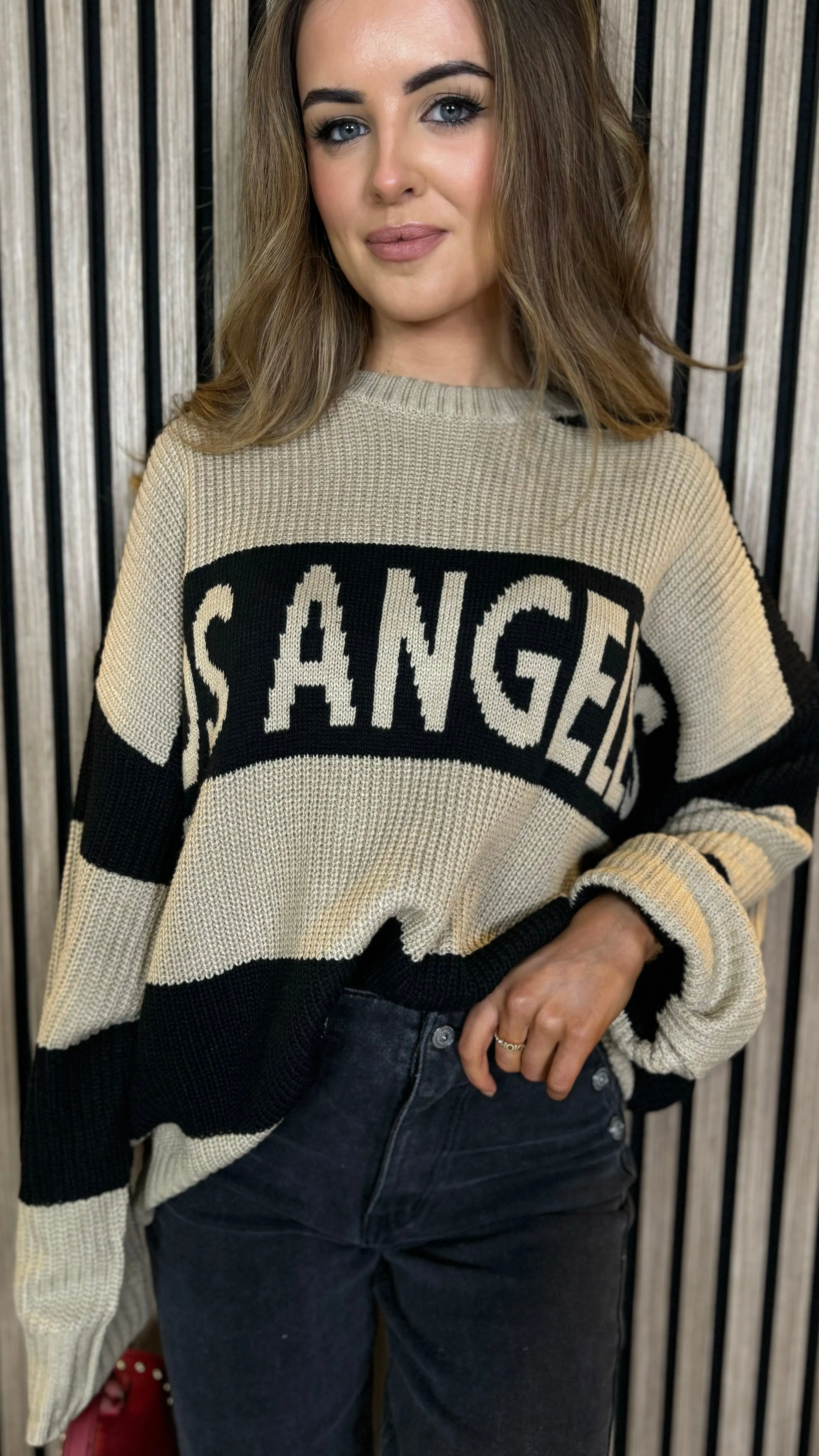 Sawyer Beige & Black Printed Jumper
