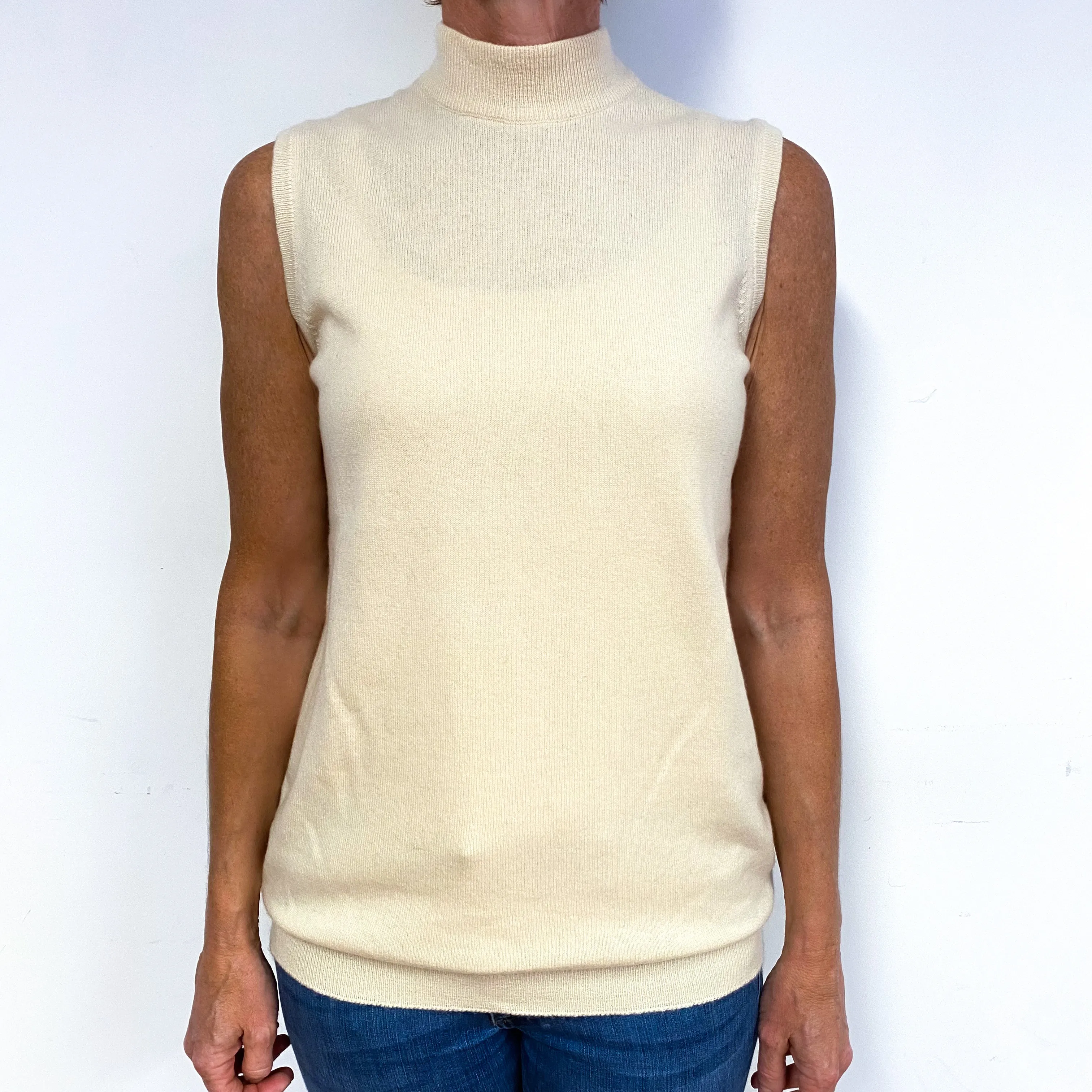 Scottish Cream Cashmere Turtle Neck Tank Top Jumper Medium