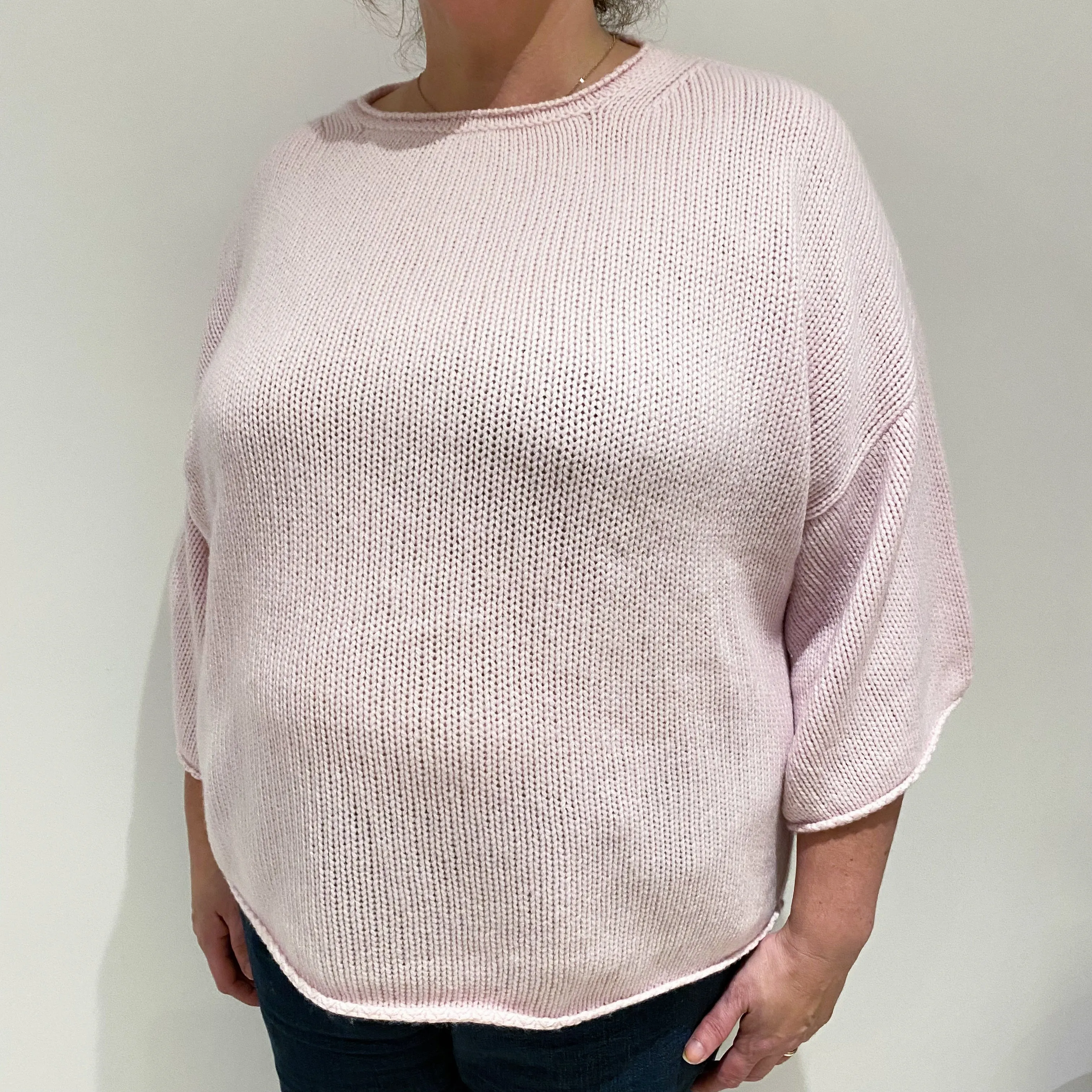 Scottish Pink Chunky Cashmere Crew Neck Jumper Extra Large