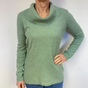 Sea Foam Green Cashmere Cowl Neck Jumper Medium