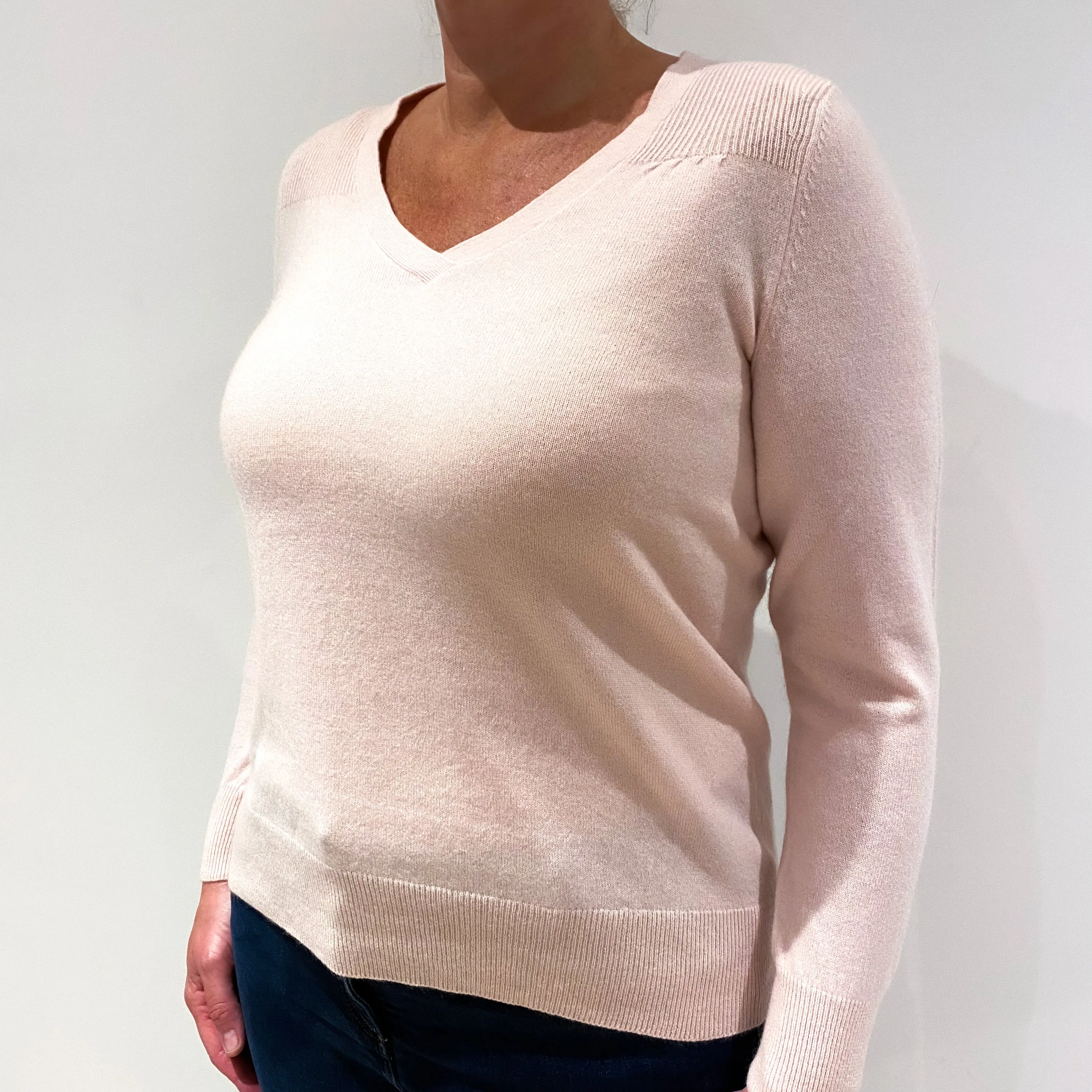 Shell Pink Cashmere V-Neck Jumper Large Petite