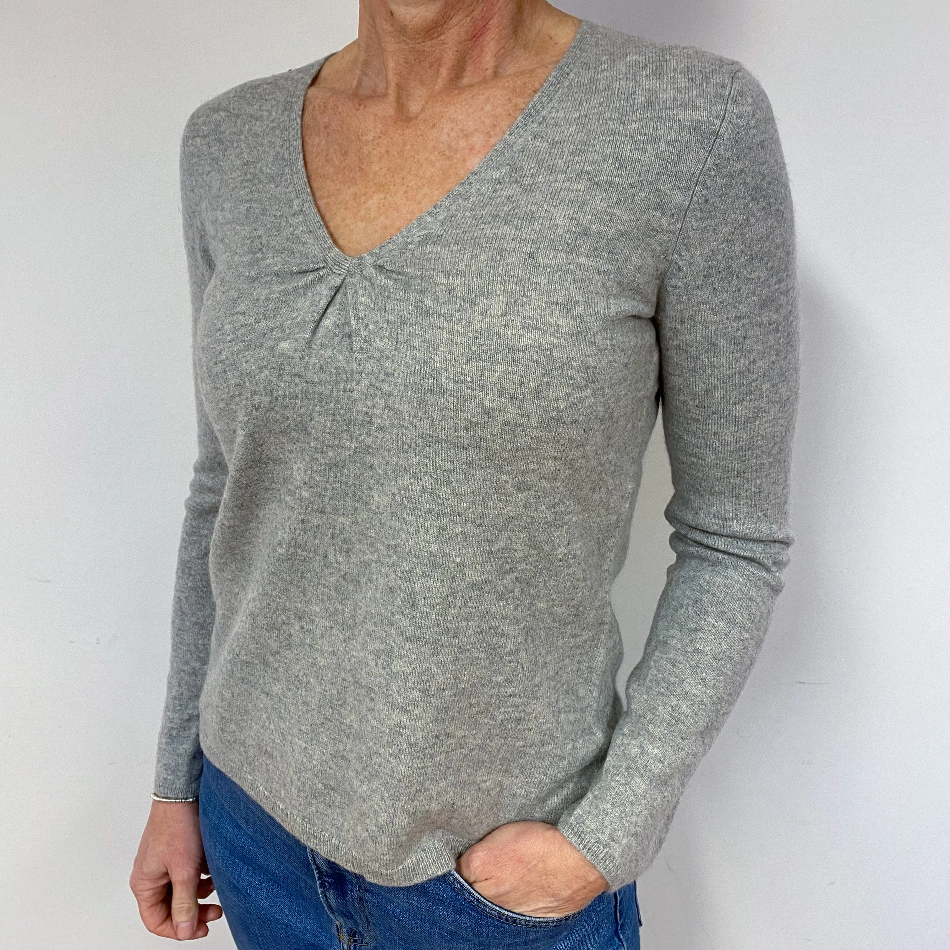 Smoke Grey Cashmere V-Neck Jumper Medium