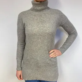 Smoke Grey Longline Cashmere Polo Neck Jumper Medium