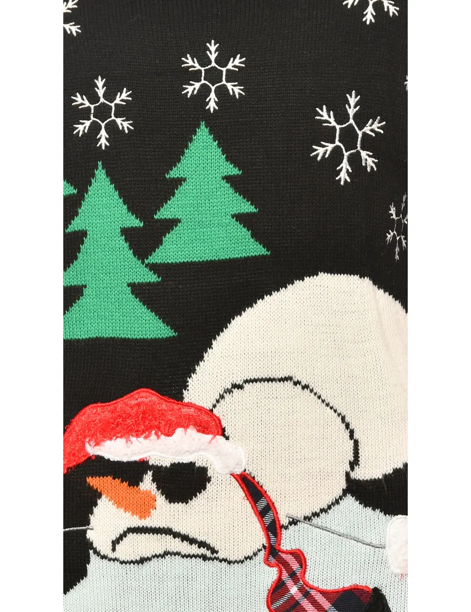 Snowman Black Classic Christmas Jumper - L