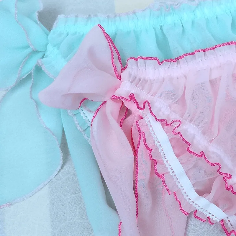 Softy Panties with Open Butt / Men's Underwear With Adjustablge Bow / Polyester Male Lingerie