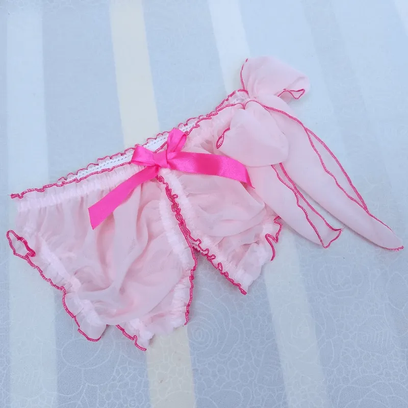 Softy Panties with Open Butt / Men's Underwear With Adjustablge Bow / Polyester Male Lingerie