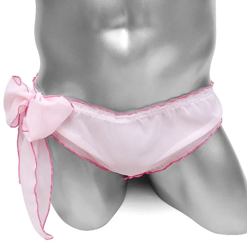 Softy Panties with Open Butt / Men's Underwear With Adjustablge Bow / Polyester Male Lingerie