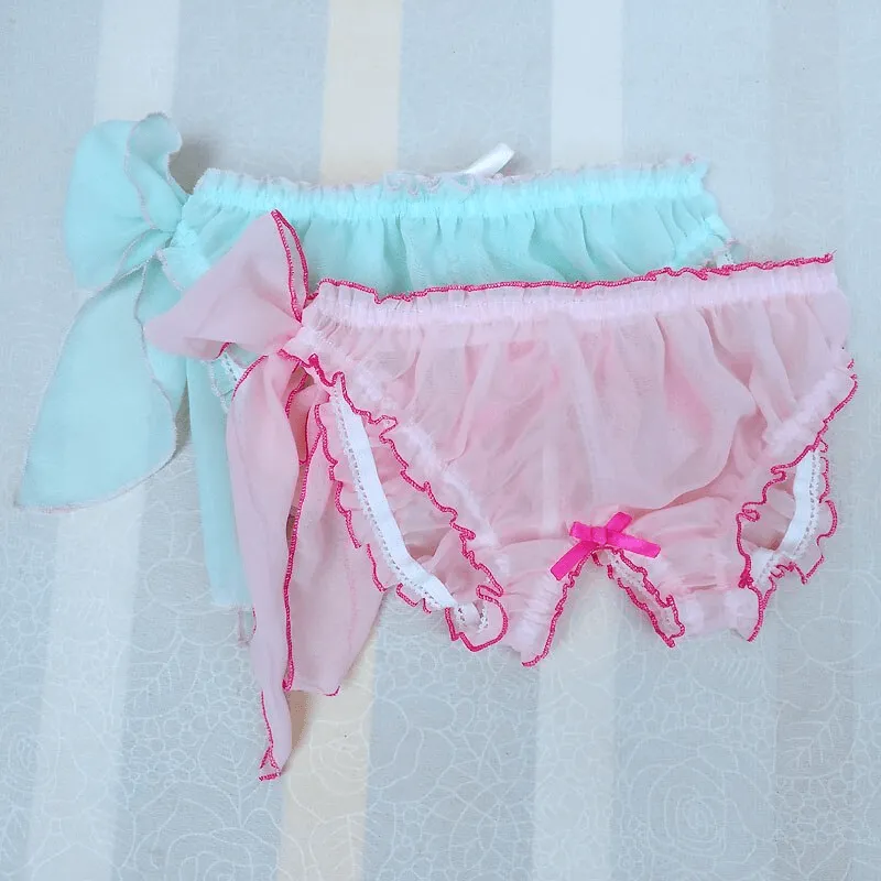 Softy Panties with Open Butt / Men's Underwear With Adjustablge Bow / Polyester Male Lingerie