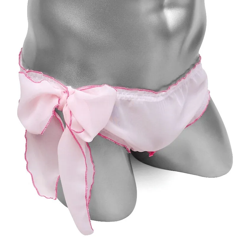 Softy Panties with Open Butt / Men's Underwear With Adjustablge Bow / Polyester Male Lingerie