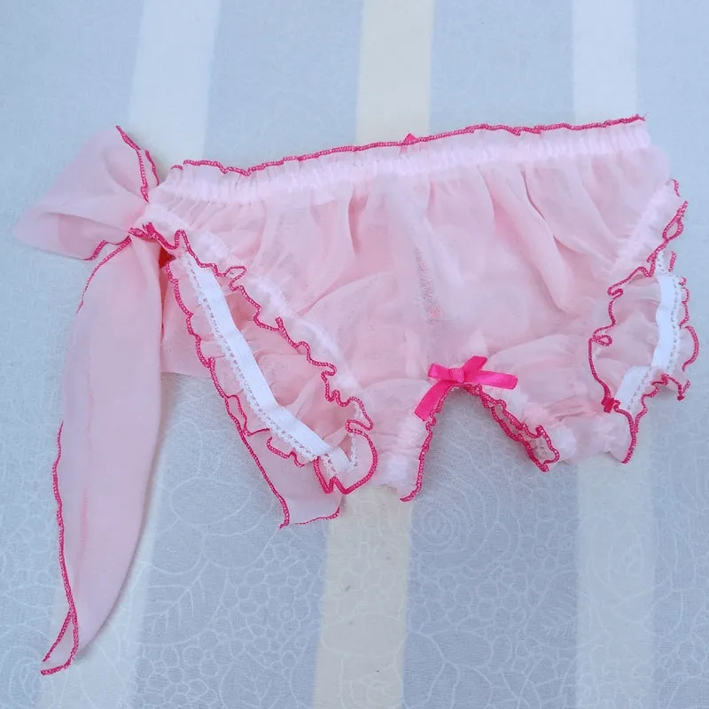 Softy Panties with Open Butt / Men's Underwear With Adjustablge Bow / Polyester Male Lingerie