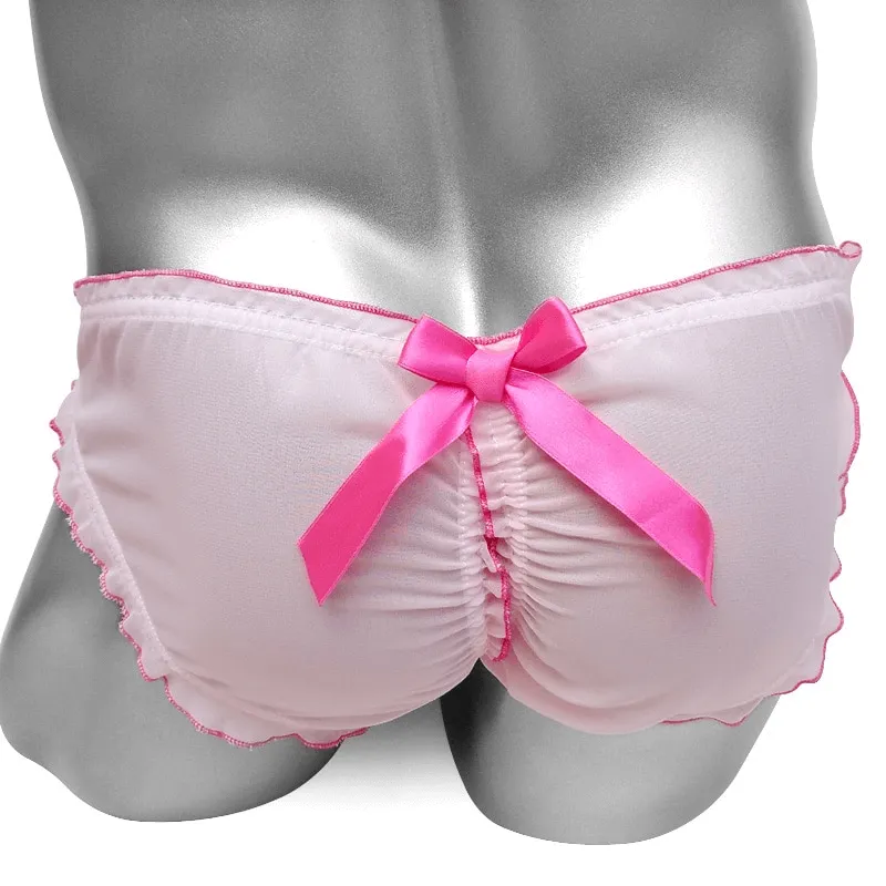 Softy Panties with Open Butt / Men's Underwear With Adjustablge Bow / Polyester Male Lingerie