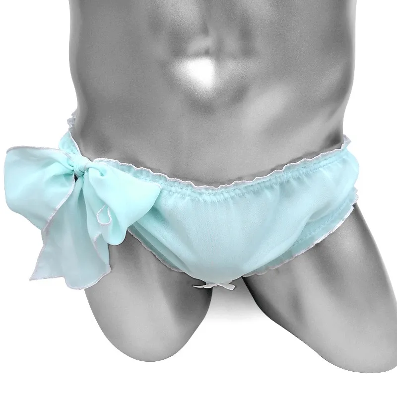 Softy Panties with Open Butt / Men's Underwear With Adjustablge Bow / Polyester Male Lingerie