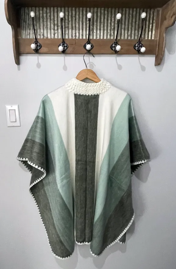 Super Soft Button-Up Striped Alpaca Poncho