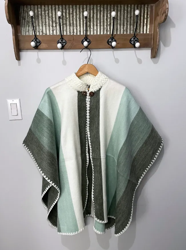 Super Soft Button-Up Striped Alpaca Poncho