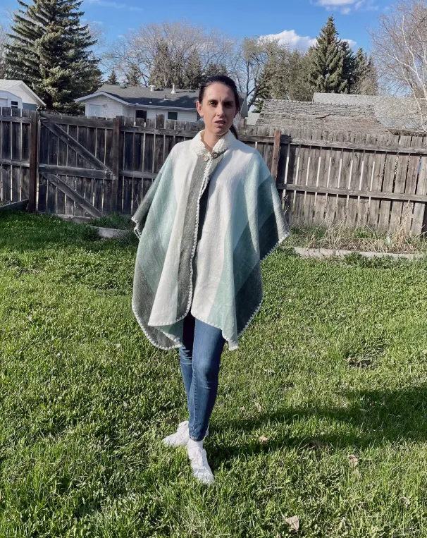 Super Soft Button-Up Striped Alpaca Poncho