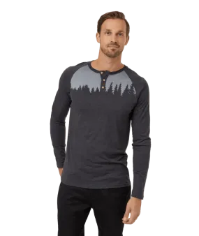 TENTREE TreeBlend Classic Henley Long Sleeve T-Shirt Meteorite Black Heather White