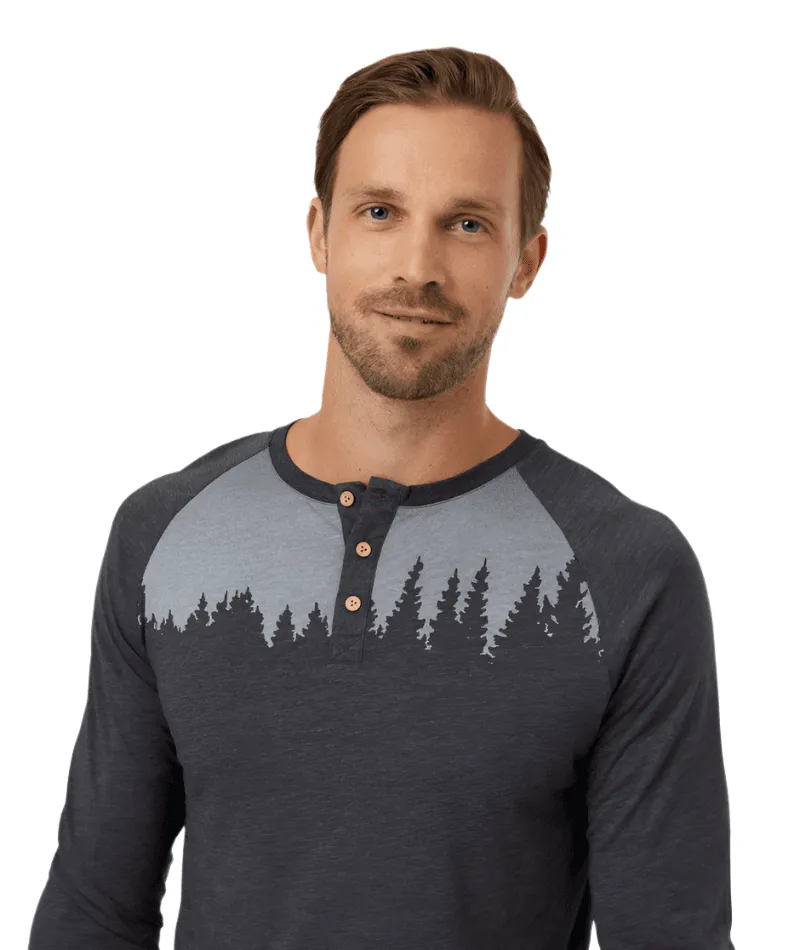 TENTREE TreeBlend Classic Henley Long Sleeve T-Shirt Meteorite Black Heather White