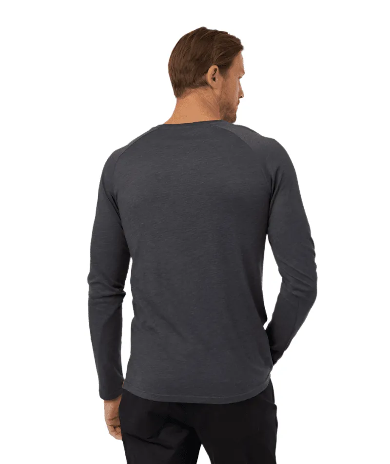 TENTREE TreeBlend Classic Henley Long Sleeve T-Shirt Meteorite Black Heather White