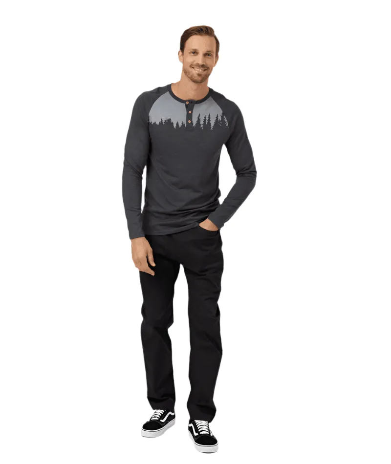 TENTREE TreeBlend Classic Henley Long Sleeve T-Shirt Meteorite Black Heather White