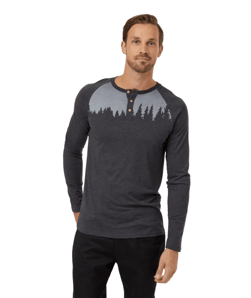 TENTREE TreeBlend Classic Henley Long Sleeve T-Shirt Meteorite Black Heather White