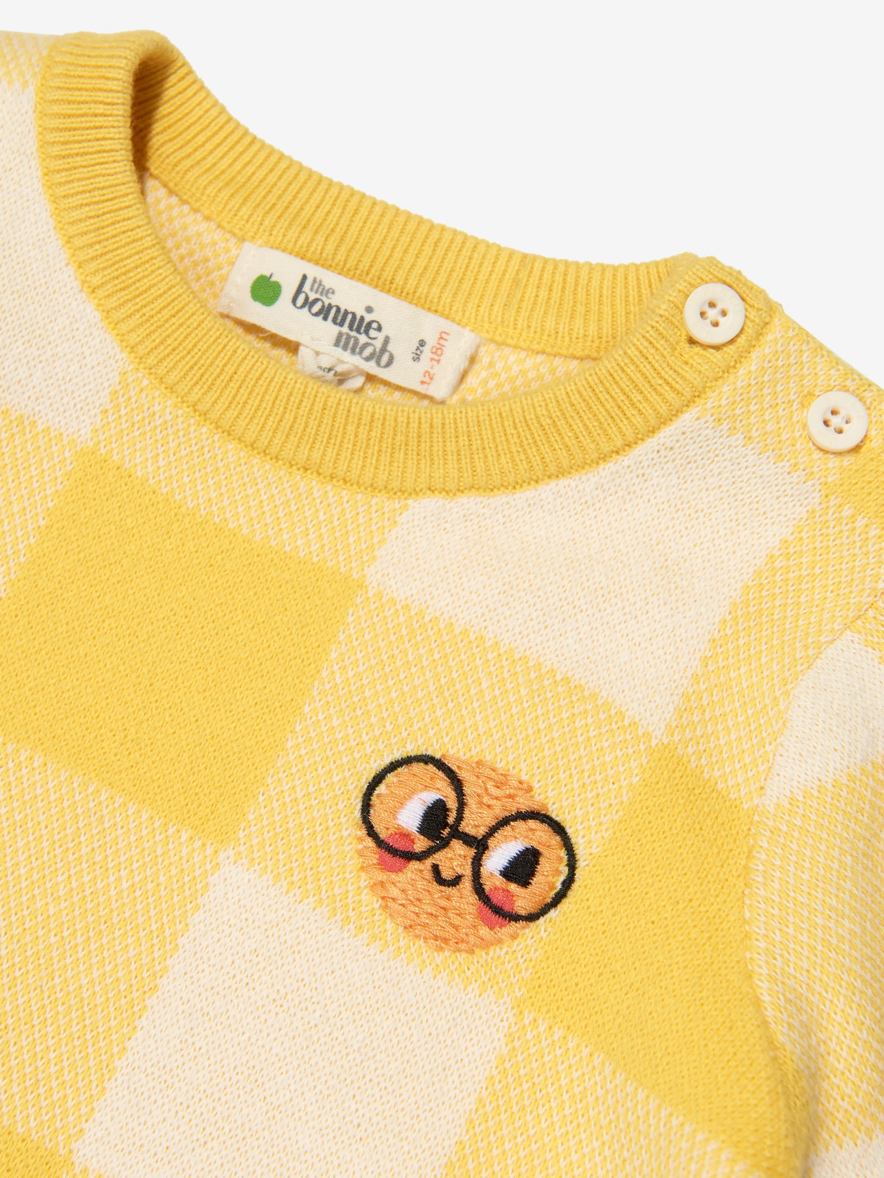 The Bonnie Mob Kids Check Jacquard Knit Sweater in Yellow
