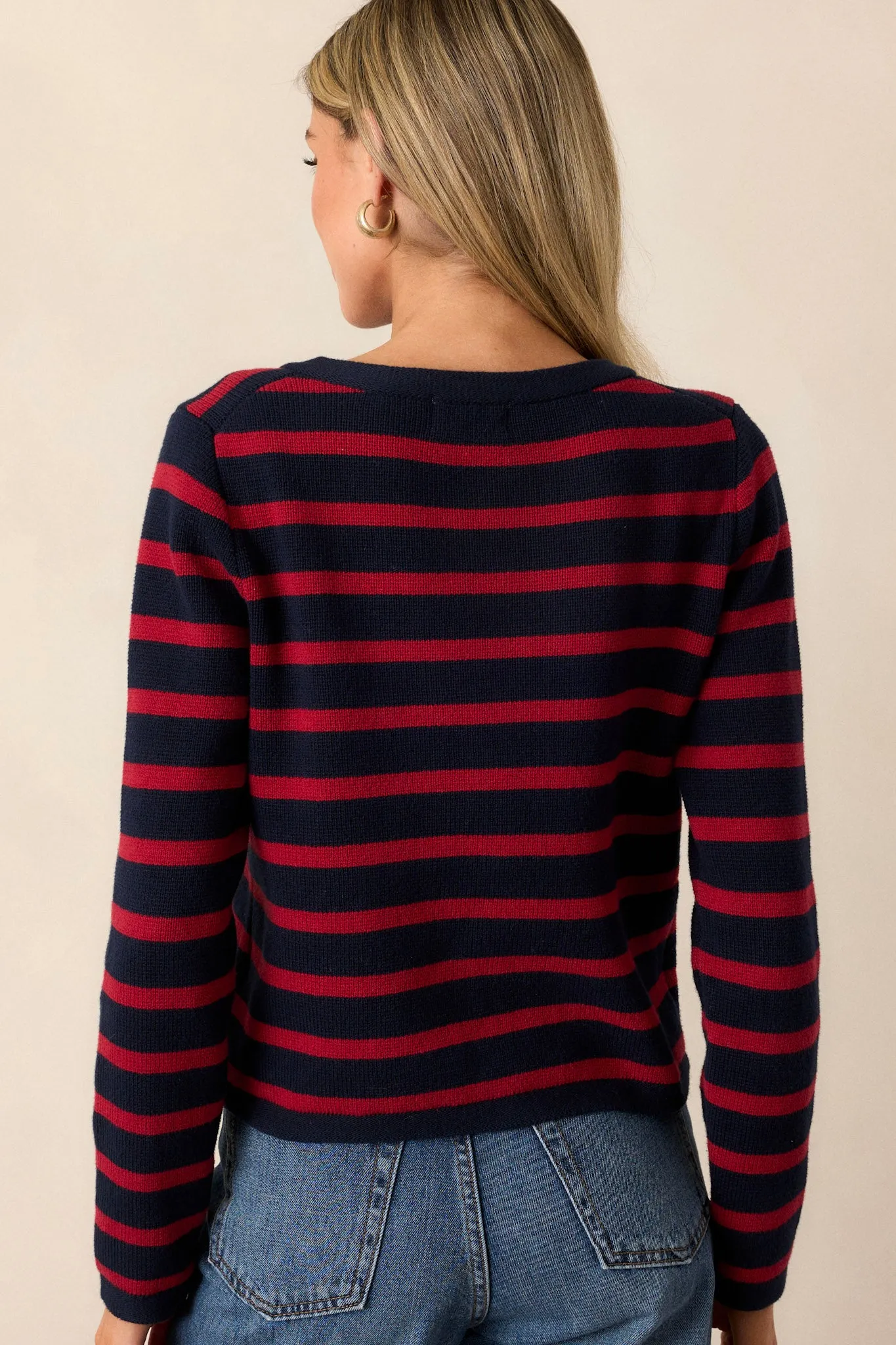 The Time Is Right 100% Cotton Red Stripe Cardigan