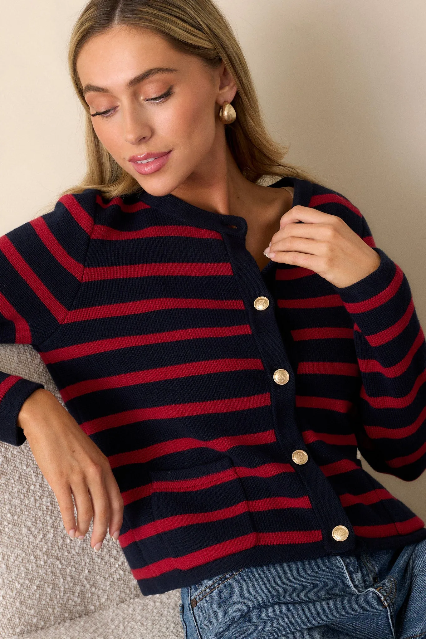 The Time Is Right 100% Cotton Red Stripe Cardigan