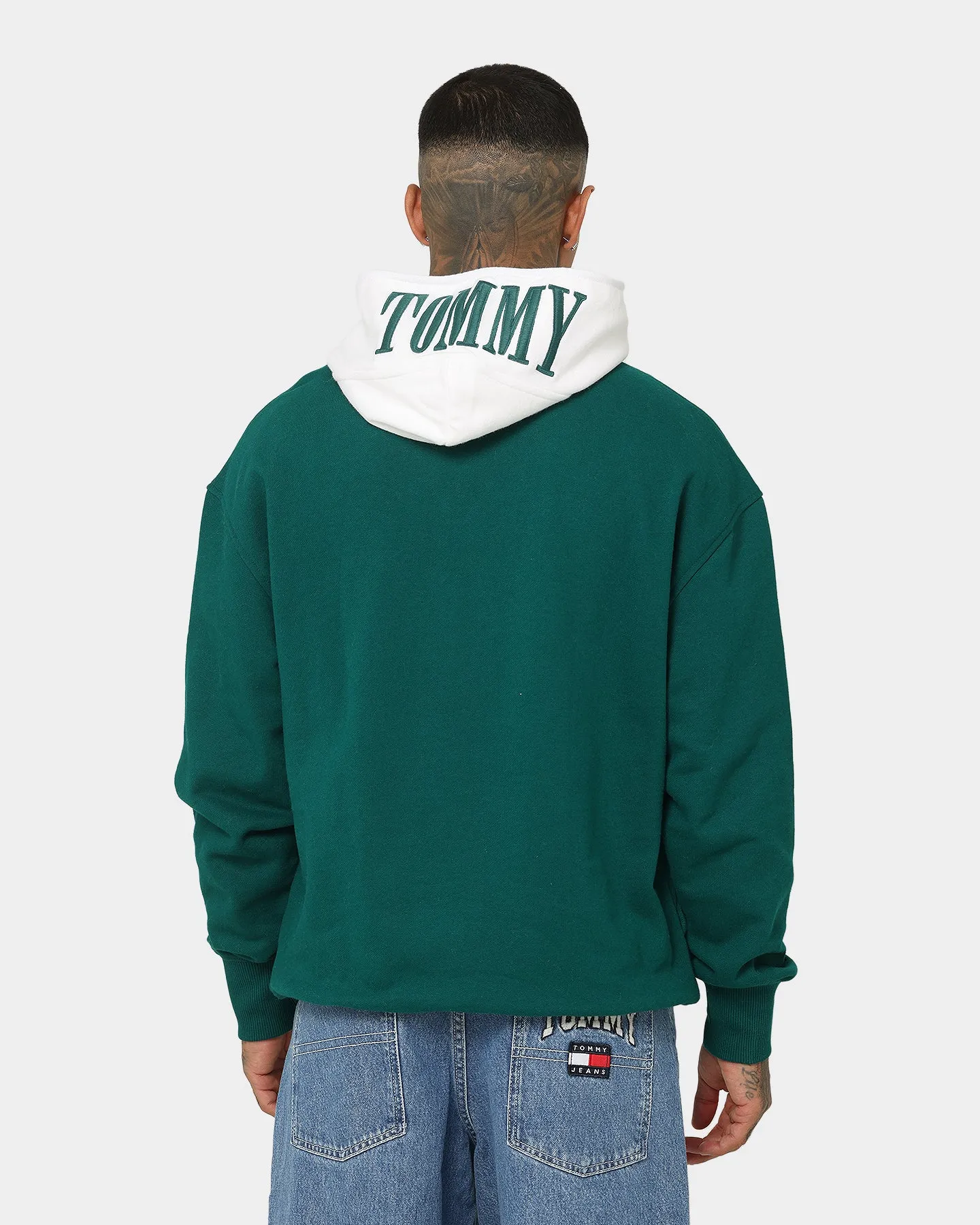 Tommy Jeans TJM Relaxed Block Mix Media Hoodie Dark Turf Green