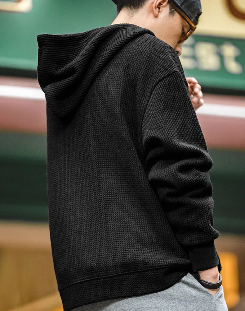 Tooling Retro Waffle Hooded Knit Sport Men's Cardigan