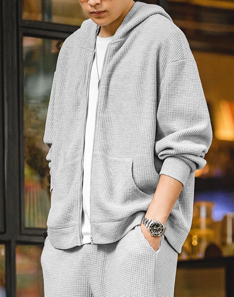 Tooling Retro Waffle Hooded Knit Sport Men's Cardigan