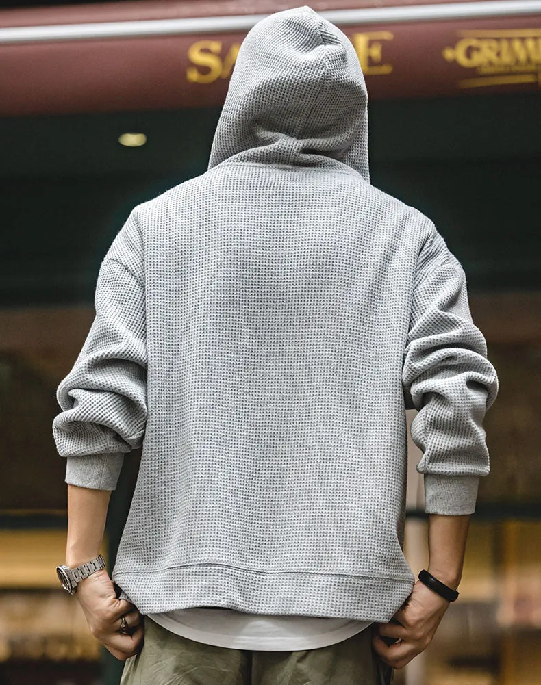 Tooling Retro Waffle Hooded Knit Sport Men's Cardigan