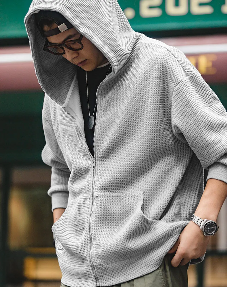 Tooling Retro Waffle Hooded Knit Sport Men's Cardigan
