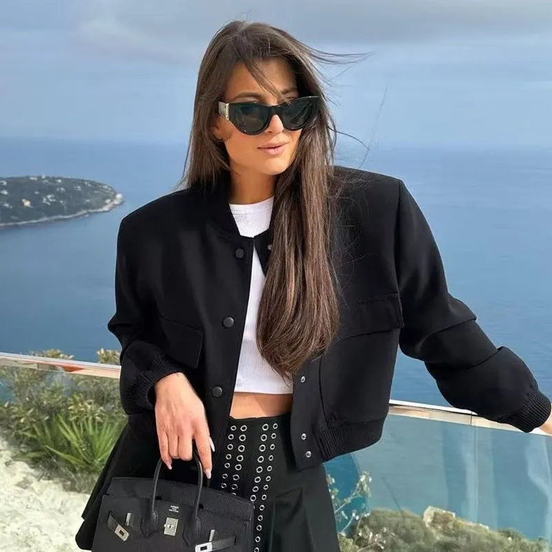 Trendy Casual Cropped Bomber Jacket