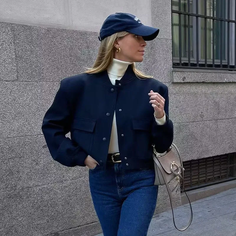 Trendy Casual Cropped Bomber Jacket