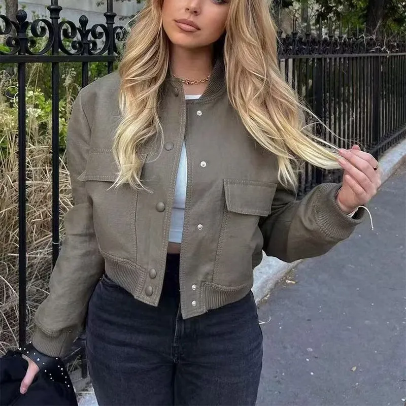 Trendy Casual Cropped Bomber Jacket